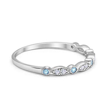 Art Deco Wedding Eternity Ring Simulated Aquamarine CZ 925 Sterling Silver